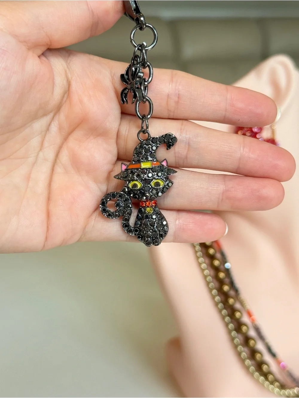 Black Cat Sparkling Halloween Charm Keychain
